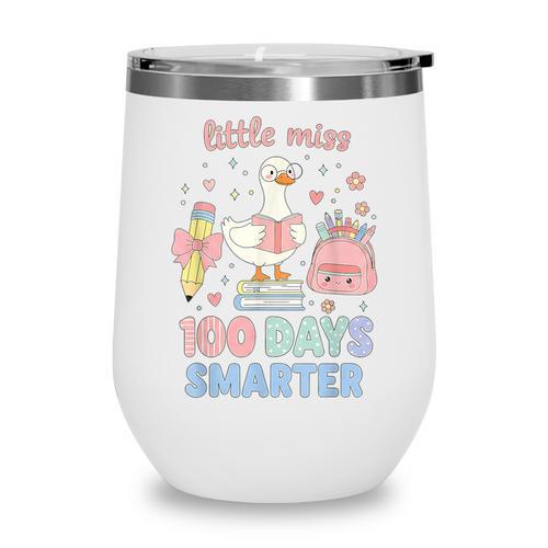 Little Miss 100 Days Smarter Cute Goose Reading Books Girls Wine Tumbler - Bookorys