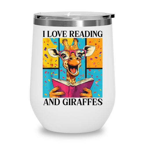Love Reading And Giraffes Cute Giraffe Reading Book Lovers Wine Tumbler - Bookorys