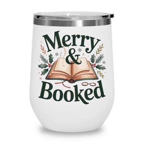 Merry And Booked Holiday Reading Winter Book Lover Premium Tri-Blend Wine Tumbler - Bookorys AU