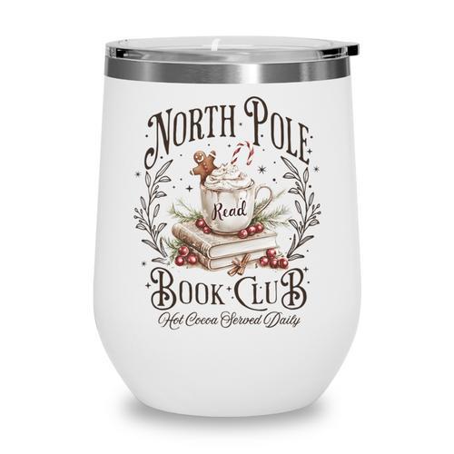 North Pole Book Club Christmas Xmas Hot Cocoa Bookish Wine Tumbler - Bookorys