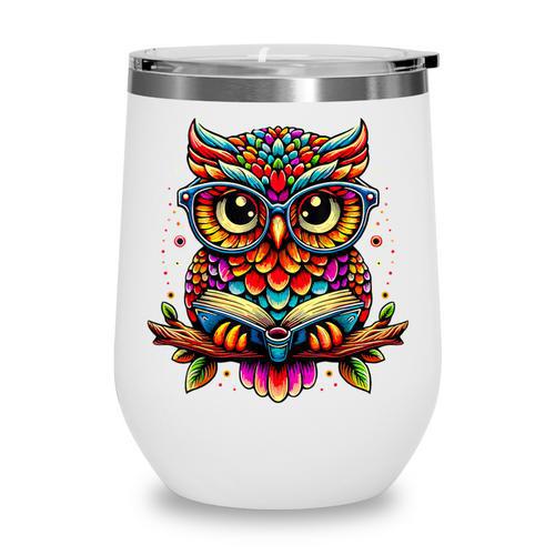 Owl With Glasses And Book Reading Wine Tumbler - Bookorys