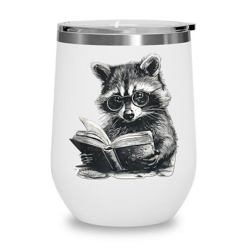 Raccoon With Book Cute Raccoons Reading Books Wine Tumbler - Bookorys