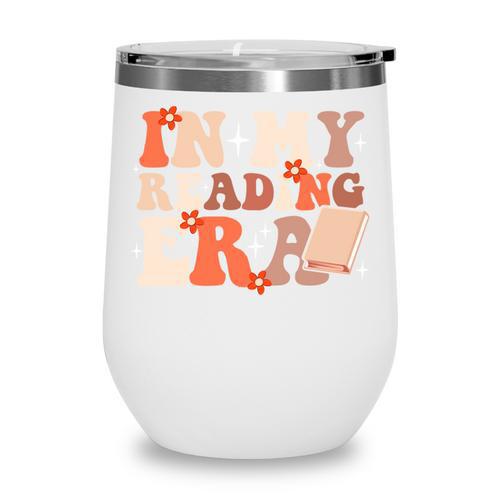 In My Reading Era Groovy Book Lovers Library Reading Women Wine Tumbler - Bookorys