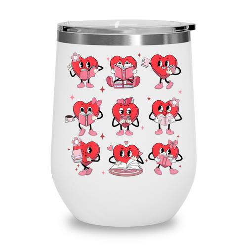 Reading Heart Book Valentines Day Teacher Women Girl Wine Tumbler - Bookorys DE