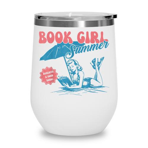 Retro Book Girl Summer Beach Vacation For Book Lover Wine Tumbler - Bookorys