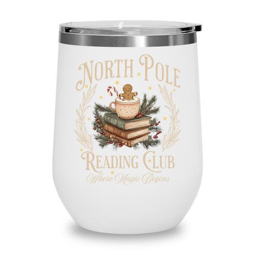 Retro North Pole Reading Club Hot Cocoa Book Lovers Xmas Wine Tumbler - Bookorys CA
