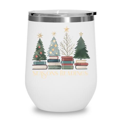 Seasons Readings Christmas Tree Book Lover Wine Tumbler - Bookorys