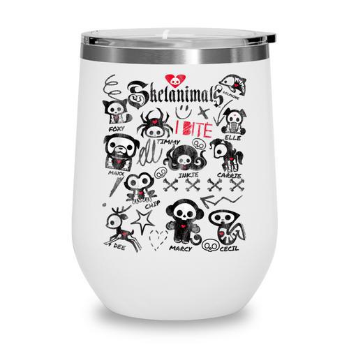 Skelanimals I Bite Vintage Retro Dead Pet Textbook Collage Wine Tumbler - Bookorys