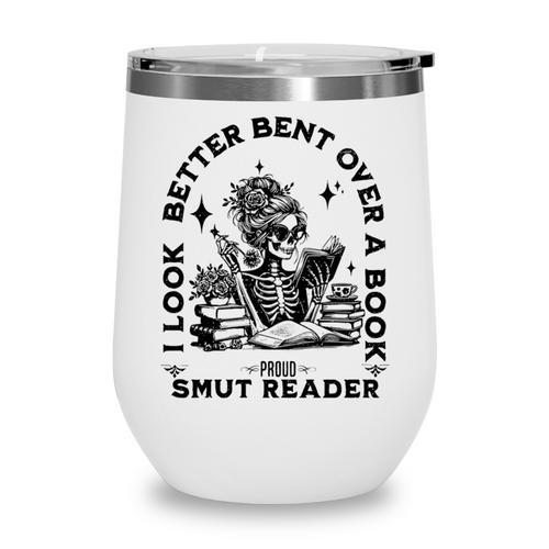 Smut Reader Skeleton Book Lover Dark Humor Art Premium Tri-Blend Wine Tumbler - Bookorys DE