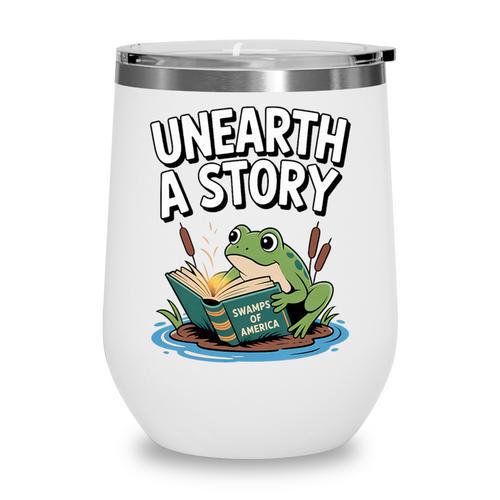 Unearth a Story Frog Reading a Book Summer 2026 Premium Tri-Blend Wine Tumbler - Bookorys