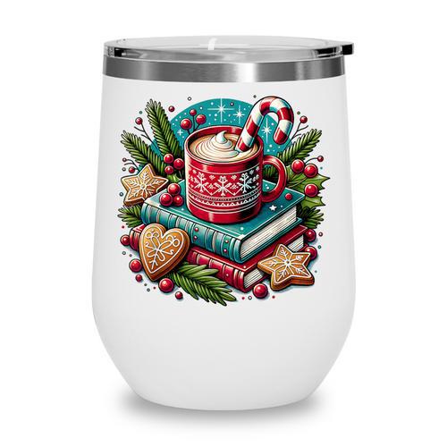Vintage Cozy Winter Hot Cocoa Books Gingerbread Book Lovers Wine Tumbler - Bookorys DE