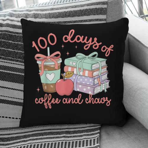 100 Days Of Coffee And Chaos Coquette Bow Book Apple Pillowcase - Bookorys