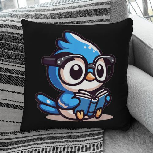 Adorable Book Lover Blue Jay With Reading Glasses Cute Pillowcase - Bookorys UK