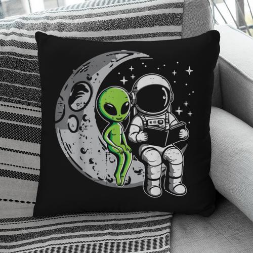 Astronaut Reading Book To Alien Moon Space Women Kids Men Pillowcase - Bookorys