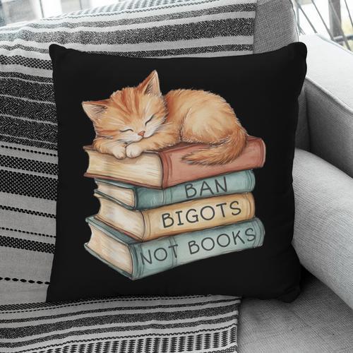 Ban Bigots Not Books Kitten Sleeping Vintage Cat Watercolor Men Women Pillowcase - Bookorys CA