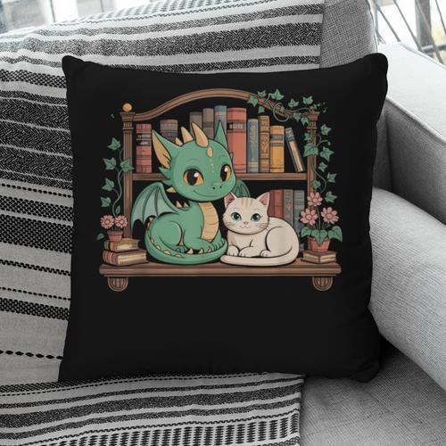 Boho Librarian Booklover Cottagecore Fantasy Book Dragon Cat Pillowcase - Bookorys DE