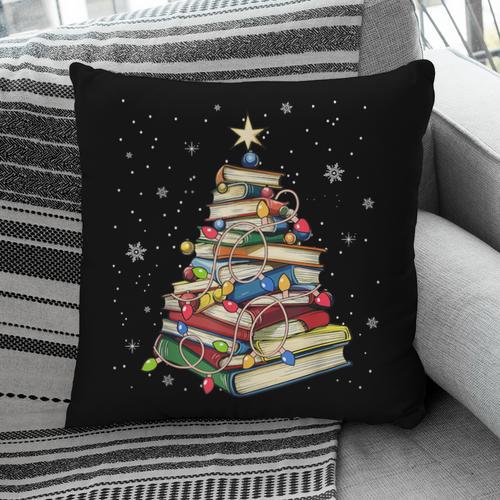 Book Christmas Tree Teacher Book Lover Crew Neck Modern Classic Christmas Small Short Sleeve -Adults -Kids Pillowcase - Bookorys