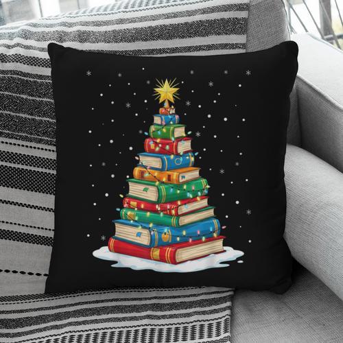 Book Christmas Tree Xmas Lights Book Lover Teacher Librarian Pillowcase - Bookorys DE