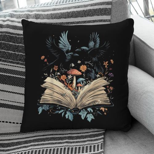 Book Lover Crow Cottagecore Flowers Book Pillowcase - Bookorys DE