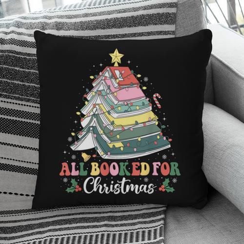 All Booked For Christmas Book Tree Lights Christmas Library Pillowcase - Bookorys