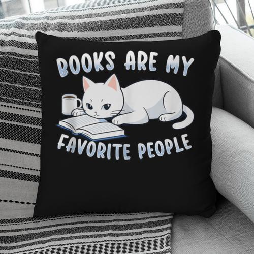 Books Are My Favorite People Cat With Coffee Mug Book Lovers Pillowcase - Bookorys