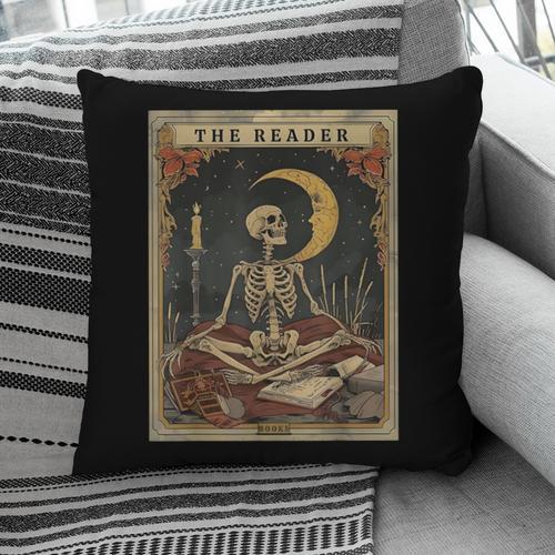 Books Lover Book Novels Reading Halloween Costumes Cottagecore Skeleton Aesthetic Tarot Card The Reader Graphic Pillowcase - Bookorys