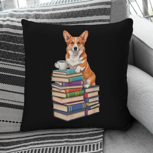 Bookworm Corgi Reading Books Drinking Coffee Dog Lover Pillowcase - Bookorys DE