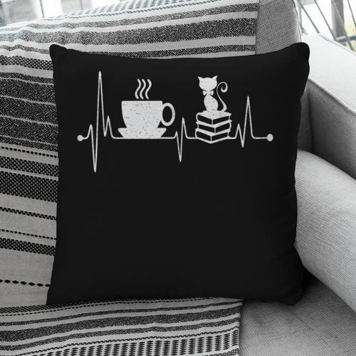 Cat Book Coffee Lover Heartbeat Cat Lover Book Lover Pillowcase - Bookorys UK