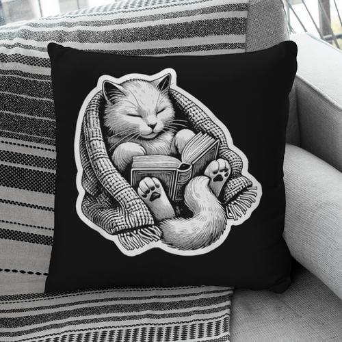 Cat Book Worm Reading Cottagecore Art Pillowcase - Bookorys