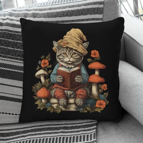 Cat Cottagecore Shirt Mushroom Cute Cat Reading Book Women Pillowcase - Bookorys CA