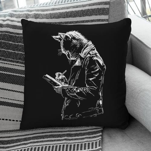 Cat Holds Book Writing Animal Print Motif Drawing Art Cat Pillowcase - Bookorys AU