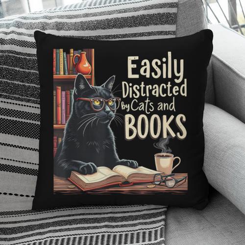 Cats And Books Book & Cat Lover Easily Distracted By Pillowcase - Bookorys