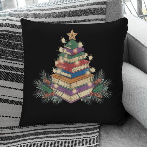 Christmas Book Reading Reader Xmas Bibliophile -Adult Christmas Tree Book Modern Pillowcase - Bookorys CA