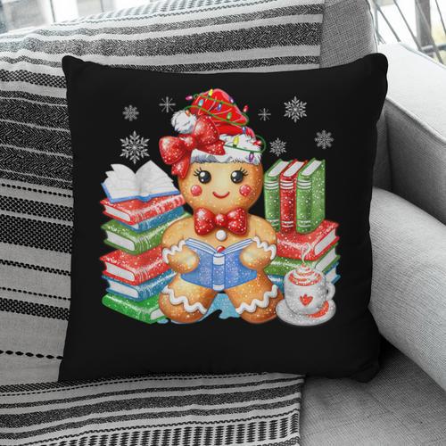 Christmas Gingerbread Man Reading Book Snowflake Teacher Pillowcase - Bookorys CA