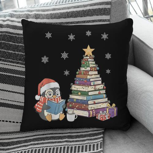 Christmas A Penguin Reading Book Snowflake Cocoa Hot Teacher Pillowcase - Bookorys