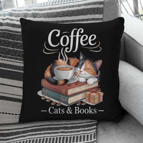 Coffee Cats And Books Cozy Calico Reader Love Cute Cat Pillowcase - Bookorys CA