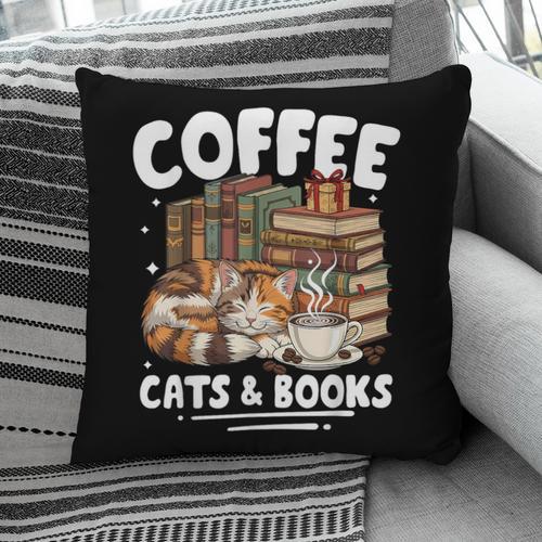 Coffee Cats And Books Cats And Reading Lovers Pillowcase - Bookorys