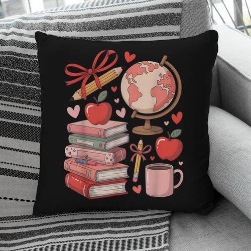 Coquette Teacher School Supplies Bows Books Globe Apple Cute Pillowcase - Bookorys