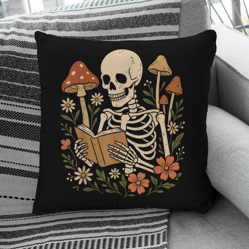 Cottagecore Aesthetic Floral Mushroom Skeleton Reading Books Pillowcase - Bookorys DE