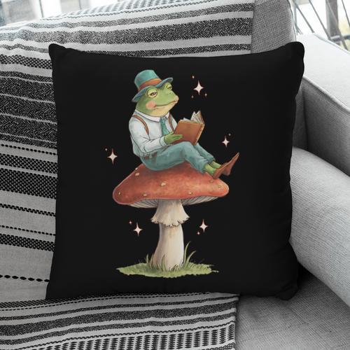 Cottagecore Aesthetic Frog Reading Book On Mushroom Vintage Pillowcase - Bookorys