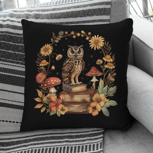 Cottagecore Aesthetic Owl Books Mushroom Witchy Floral Pillowcase - Bookorys DE