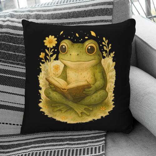 Cottagecore Whimsical Green Frog Peacefully Reading Book Pillowcase - Bookorys DE