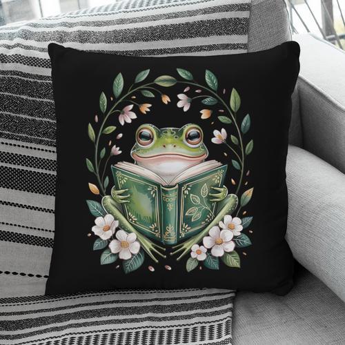 Cottagecore Whimsical Green Frog Read A Book Nature Flowers Pillowcase - Bookorys AU