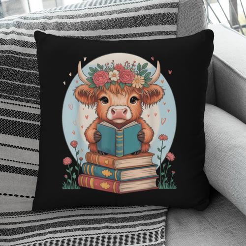 Cute Baby Highland Cow Reading Book Bookworm For Men Women Pillowcase - Bookorys