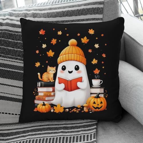Cute Beanie Ghost Bookworm Cozy Book Reading Halloween Pillowcase - Bookorys