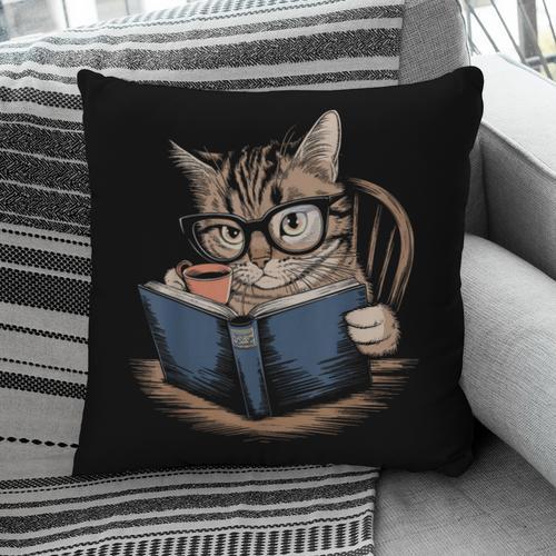 Cute Cat Reading Books With Tea Pillowcase - Bookorys UK