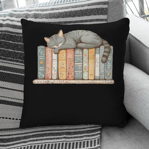 Cute Cat Sleeping On Books Pillowcase - Bookorys
