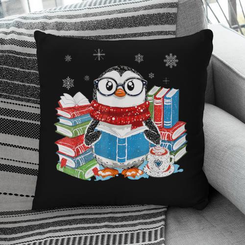 Cute Christmas A Penguin Reading Book Snowflake Hot Teacher Pillowcase - Bookorys