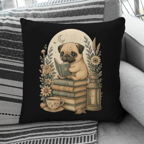 Cute Cottagecore Aesthetic Dog Pug Reading Book Nerd Pillowcase - Bookorys UK