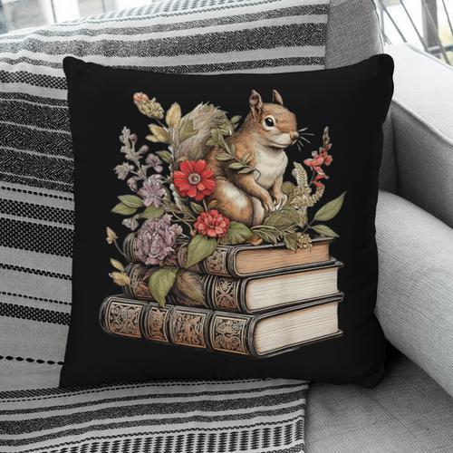 Cute Cottagecore Aesthetic Squirrel With Flowers Books Pillowcase - Bookorys UK